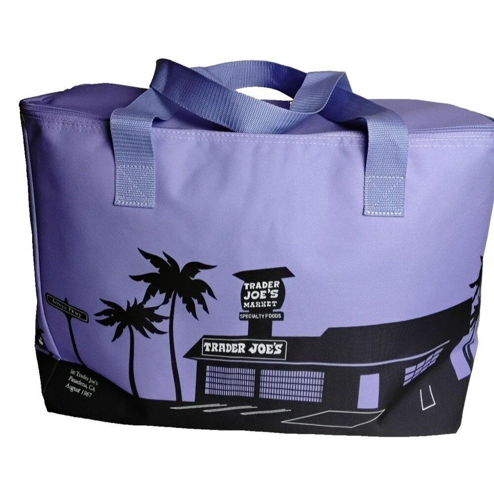 Trader Joe's Lavender Purple Insulated Cooler Tote Bag Xl Reusable Grocery